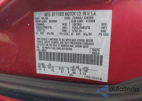 1998 Ford Expedition Eddie Bauer/Xlt from USA, damaged, VIN 1FMPU18L5WLB74690